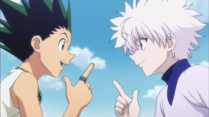 Gon e Killua sorrindo um para o outro